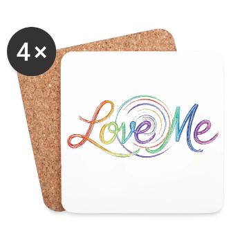 Love Me Say Texte coloré Dessin d’Art Imprimé - Dessous de verre (lot de 4) - blanc - Devant