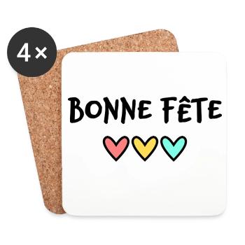 BONNE FÊTE. FÊTE DES MÈRES. FÊTE DES PÈRES. FÊTE - Dessous de verre (lot de 4) - blanc - Devant