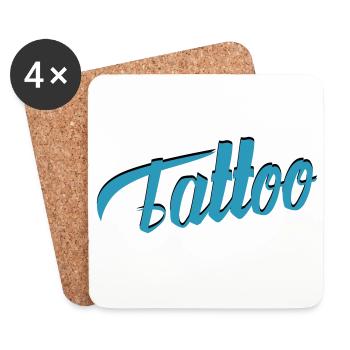 Écriture de tatouage en sarcelle-ci - Dessous de verre (lot de 4) - blanc - Devant