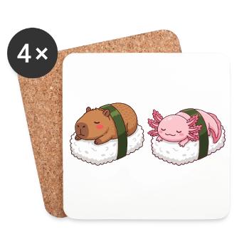 Kawaii Sushi Capybara & Axolotl Süßes Schlafen - Untersetzer (4er-Set) - Weiß - Vorne