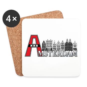 Amsterdam with a large A - Coasters (set of 4) - white - Front