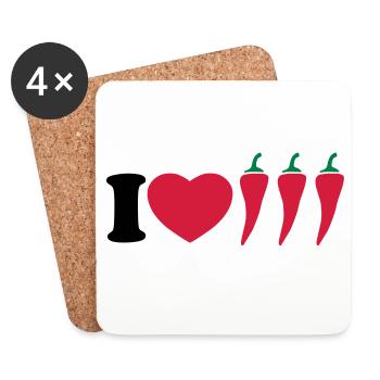 I love chilli - Ich liebe Chili - Untersetzer (4er-Set) - Weiß - Vorne