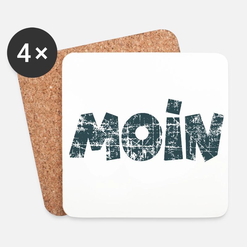 Moin (Vintage Dunkelblau) Guten Morgen Gruß - Untersetzer (4er-Set) - Weiß