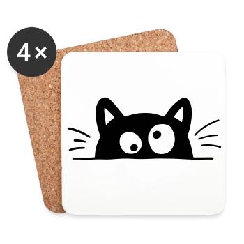 Neugierige Katze - Untersetzer (4er-Set) - Weiß - Vorne