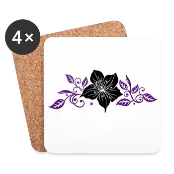 Lily with leaves and floral ornament. - Coasters (set of 4) - white - Front