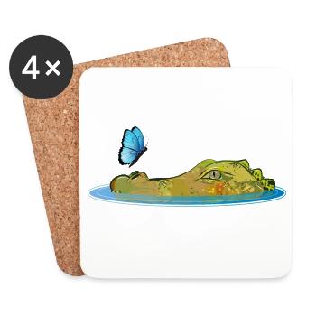 Krokodil im Wasser mit Schmetterling - Untersetzer (4er-Set) - Weiß - Vorne