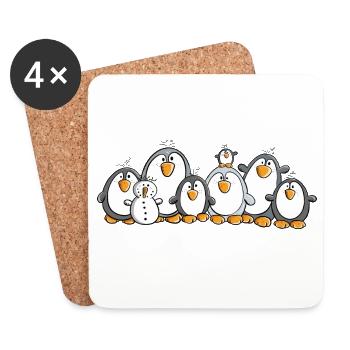 Famille de pingouins avec bonhomme de neige - Dessous de verre (lot de 4) - blanc - Devant