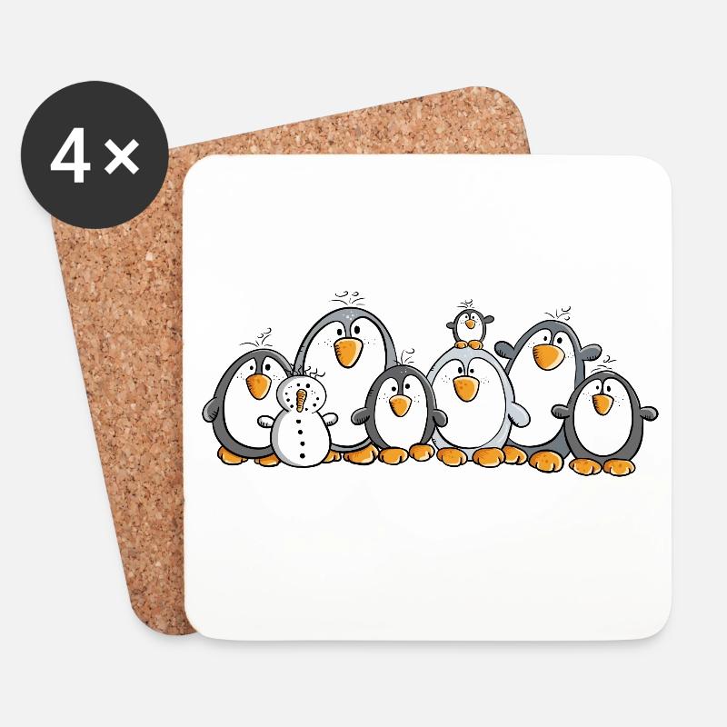 Pinguin Familie mit Schneemann - Untersetzer (4er-Set) - Weiß
