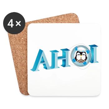 Sailor's greeting lettering Ahoi with penguin sailor - Coasters (set of 4) - white - Front
