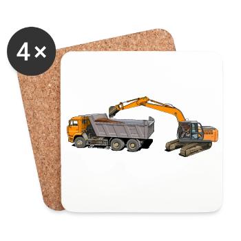 Bagger belädt LKW - Untersetzer (4er-Set) - Weiß - Vorne