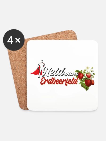 Held vom Erdbeerfeld - Beeren Früchte Spruch - Untersetzer (4er-Set) - Weiß