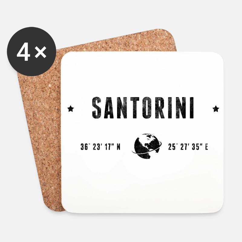 Santorini Stylized Geographical Coordinates - Coasters (set of 4) - white