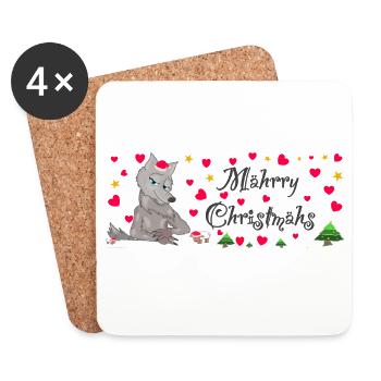 Cult Wolf Christmas, MÄHrry Christmäh's Heart - Coasters (set of 4) - white - Front