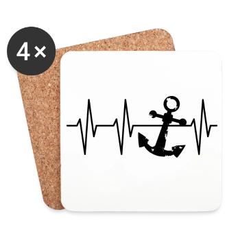 Anker puls ekg Symbol Herzschlag See Kapitän icon - Untersetzer (4er-Set) - Weiß - Vorne