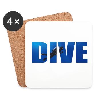 Dive Text with Diver in the Ocean - Coasters (set of 4) - white - Front