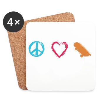 Frieden Liebe Skateboard - Untersetzer (4er-Set) - Weiß - Vorne