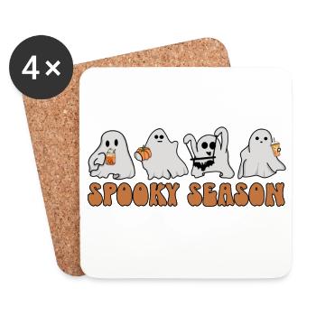 Fantômes d’Halloween - Saison effrayante - Dessous de verre (lot de 4) - blanc - Devant