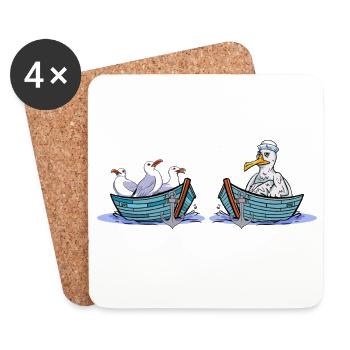 Seagulls bateau marins amour oiseaux de mer Saint-Valentin - Dessous de verre (lot de 4) - blanc - Devant