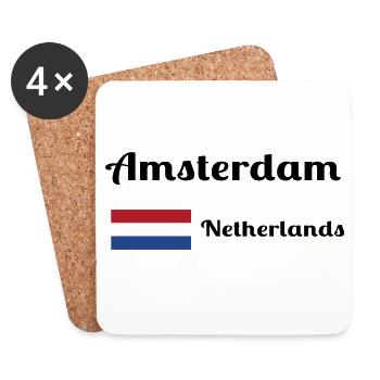 Amsterdam, Pays-Bas - Imprimés élégants - Dessous de verre (lot de 4) - blanc - Devant