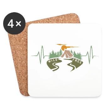 Heartbeat avec Camping Forest - Amateurs de randonnée en plein air - Dessous de verre (lot de 4) - blanc - Devant