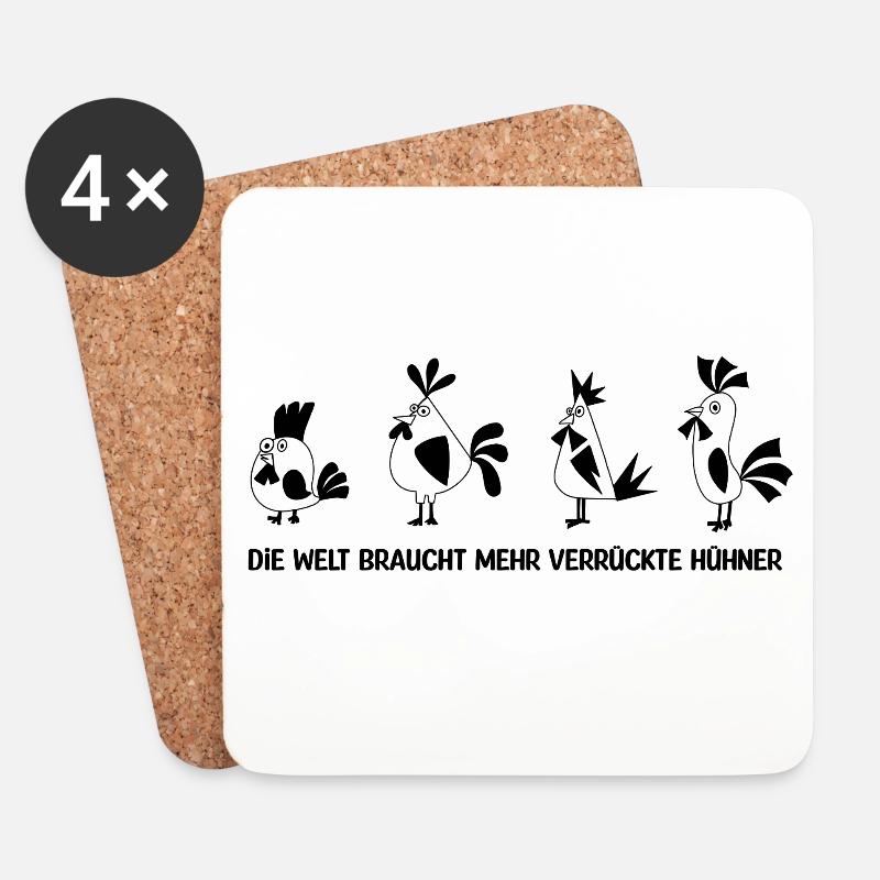  Hühner Spruch - Untersetzer (4er-Set) - Weiß