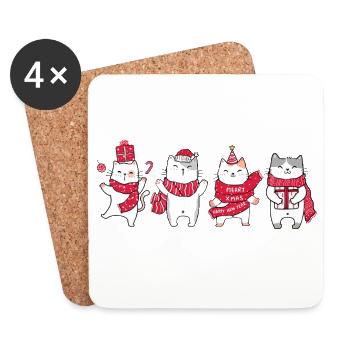 Chat à Noël - Dessous de verre (lot de 4) - blanc - Devant
