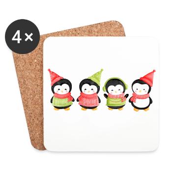 Lustige Pinguin-Weihnachten. Weihnachts-Pinguin - Untersetzer (4er-Set) - Weiß - Vorne