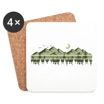 Montagnes, Forêt, Nature, Arbres, Plein air, Amoureux de la nature - Dessous de verre (lot de 4) - blanc - Devant