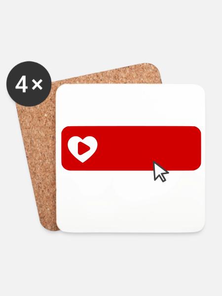 Cool YouTube Inspired Subscribe Flat Icon - Coasters (set of 4) - white