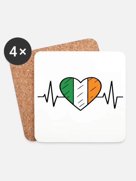Irland Flagge Heartbeat Line Irish Pride Design - Untersetzer (4er-Set) - Weiß