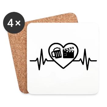 Herz Bier Kino Humor - Untersetzer (4er-Set) - Weiß - Vorne