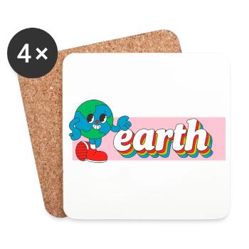 Earth Joy Retro Cartoon Tee Druck - Untersetzer (4er-Set) - Weiß - Vorne