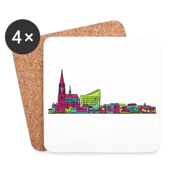 Strasbourg City Skyline Cathedral Line Art - Coasters (set of 4) - white - Front