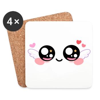 Cupid Eyes – Kawaii Angel Eyes with Wings & Star - Coasters (set of 4) - white - Front