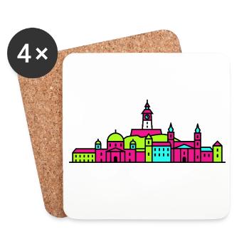 Grazer Stadtskyline Uhrturm Moderne Linienkunst - Untersetzer (4er-Set) - Weiß - Vorne