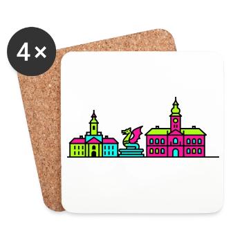 Skyline de la ville de Klagenfurt Lindwurm Art moderne - Dessous de verre (lot de 4) - blanc - Devant
