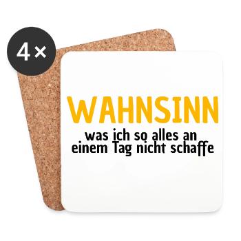 WAHNSINN, NICHTS GESCHAFFT, LUSTIGER SPRUCH, MÜDE - Untersetzer (4er-Set) - Weiß - Vorne