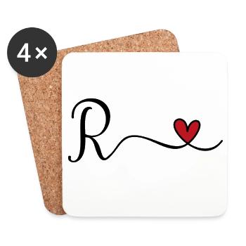 Monogramme de la lettre R - Dessous de verre (lot de 4) - blanc - Devant