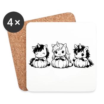 Einhörner mit Kürbissen Halloween - Untersetzer (4er-Set) - Weiß - Vorne
