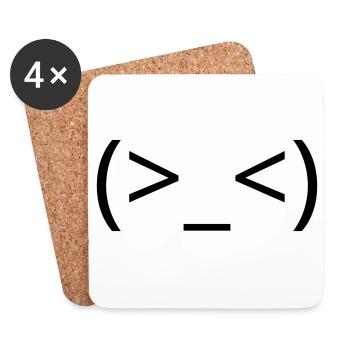 Frustrated emoticon (>_<) argh Kaomoji - Coasters (set of 4) - white - Front