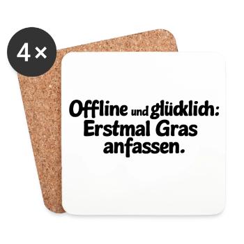 Offline und glücklich: Erstmal Gras anfassen. - Untersetzer (4er-Set) - Weiß - Vorne