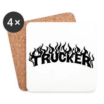 Trucker Schriftzug Flammen - Farbe veränderbar - Untersetzer (4er-Set) - Weiß - Vorne