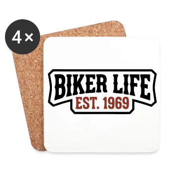 Logo de lettrage Biker Life - Dessous de verre (lot de 4) - blanc - Devant