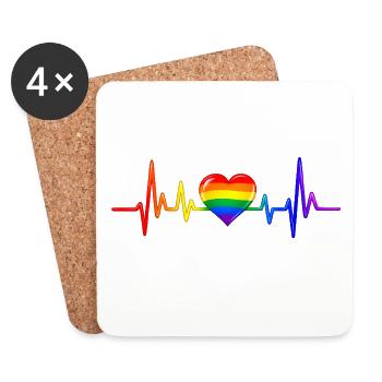 LGBTQ Herz Herzfrequenz Puls EKG Herzlinie - Untersetzer (4er-Set) - Weiß - Vorne