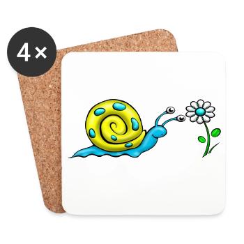 Schnecke mit Blume - Untersetzer (4er-Set) - Weiß - Vorne