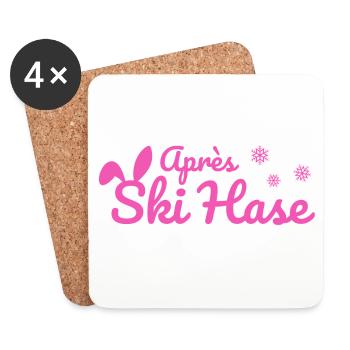 Apres Ski Hase Skihase Après Ski Party Schnee pink - Untersetzer (4er-Set) - Weiß - Vorne