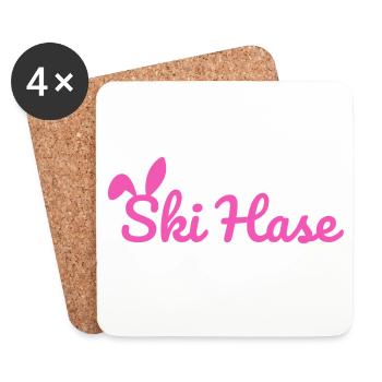 Ski Hase Skihase Party Schnee Winter Piste pink - Untersetzer (4er-Set) - Weiß - Vorne