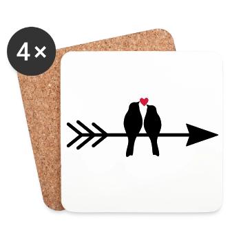 Bird Birds Heart Couple on Arrow Gift Love - Coasters (set of 4) - white - Front