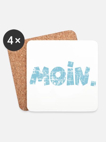 Moin. (Vintage Hellblau) Guten Morgen Gruß - Untersetzer (4er-Set) - Weiß