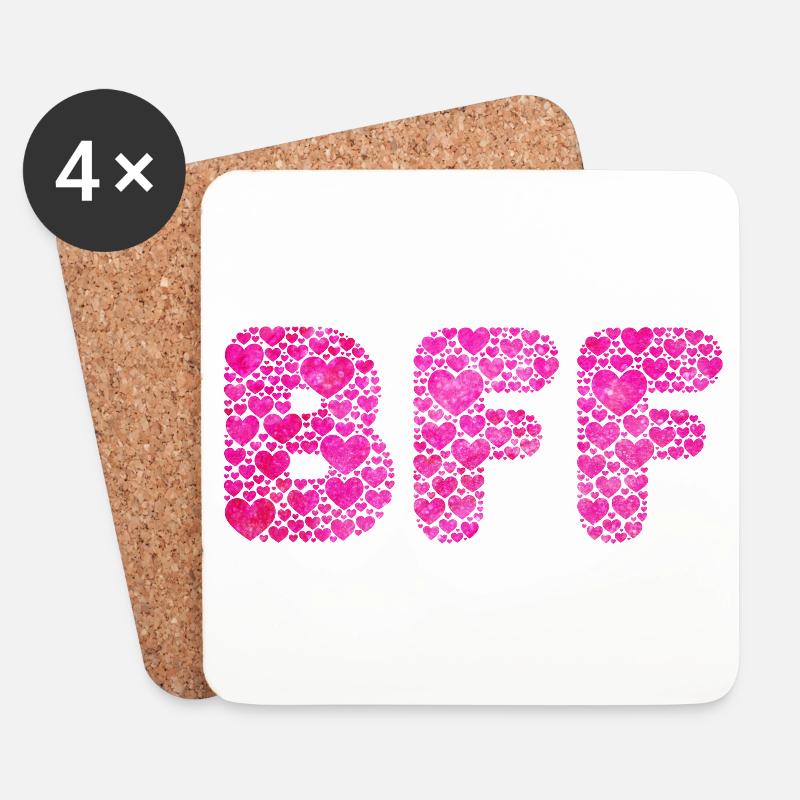 BFF (Herzen & Buchstaben) - Untersetzer (4er-Set) - Weiß